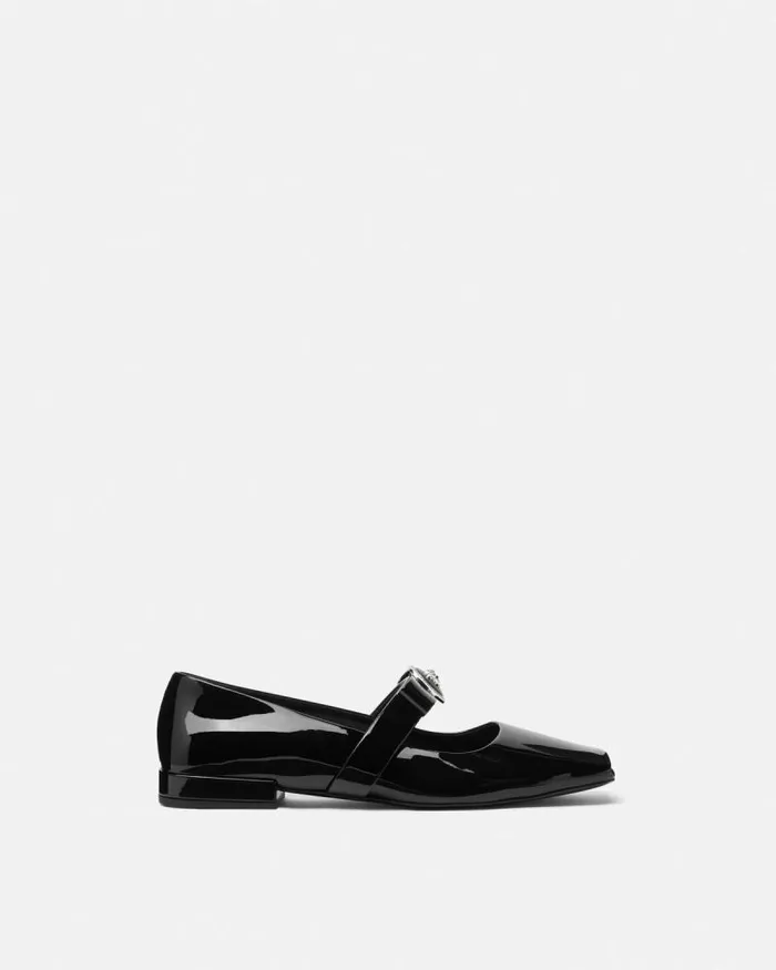 Gianni Ribbon Open Patent Ballerinas Blacksilver Women Versace Loafers and Flats Gianni Ribbon Open Patent Ballerinas Blacksilver Women Versace Loafers and Flats