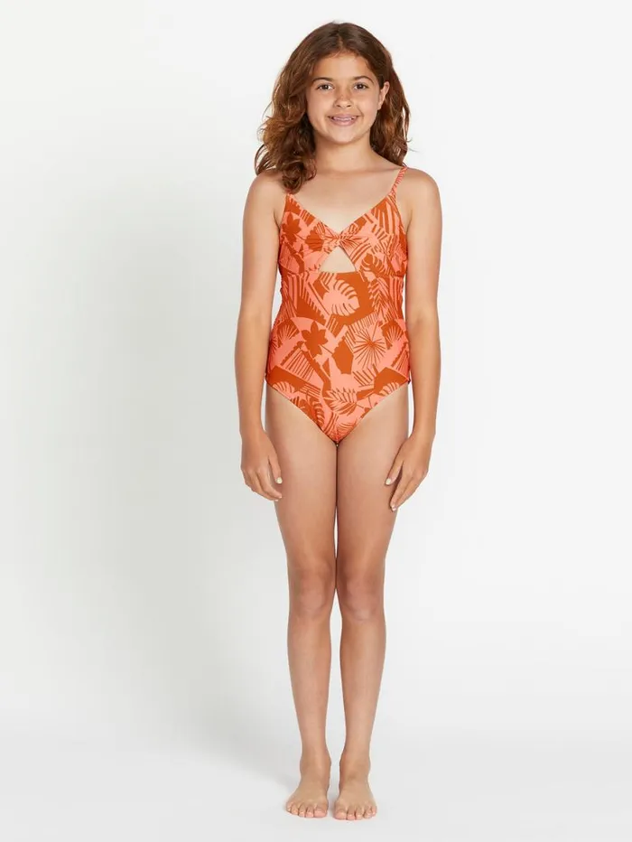 Girls Blocked Out OnePiece Swimsuit 8211 Reef Pink Kids Volcom Swim