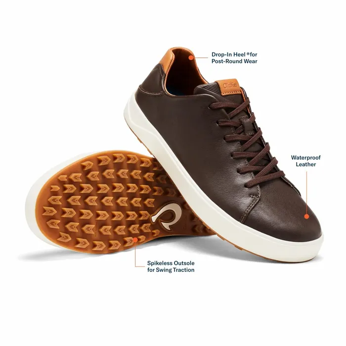 Golf Men Olukai Waialae Waterproof Leather Golf Shoes 8211 Dark Wood