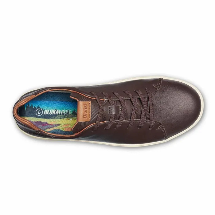 Golf Men Olukai Waialae Waterproof Leather Golf Shoes 8211 Dark Wood