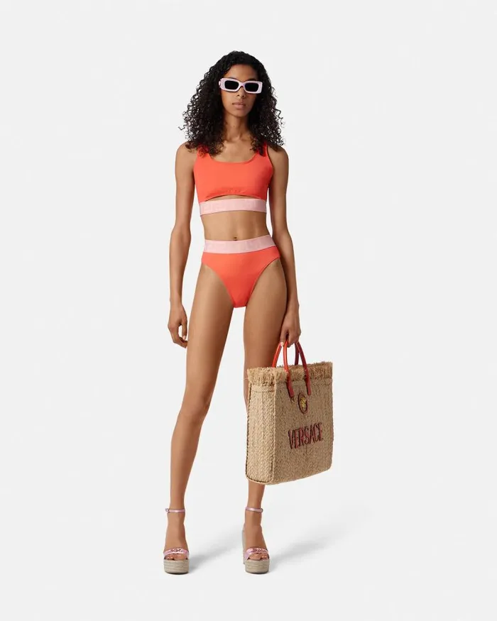Greca Border Bikini Top Coral Women Versace Swimwear
