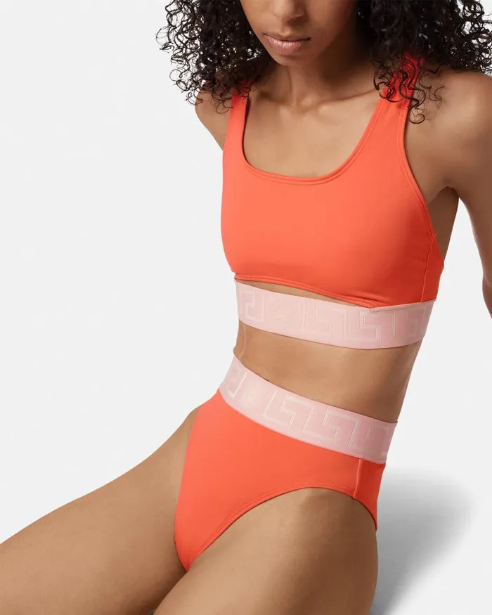 Greca Border Bikini Top Coral Women Versace Swimwear