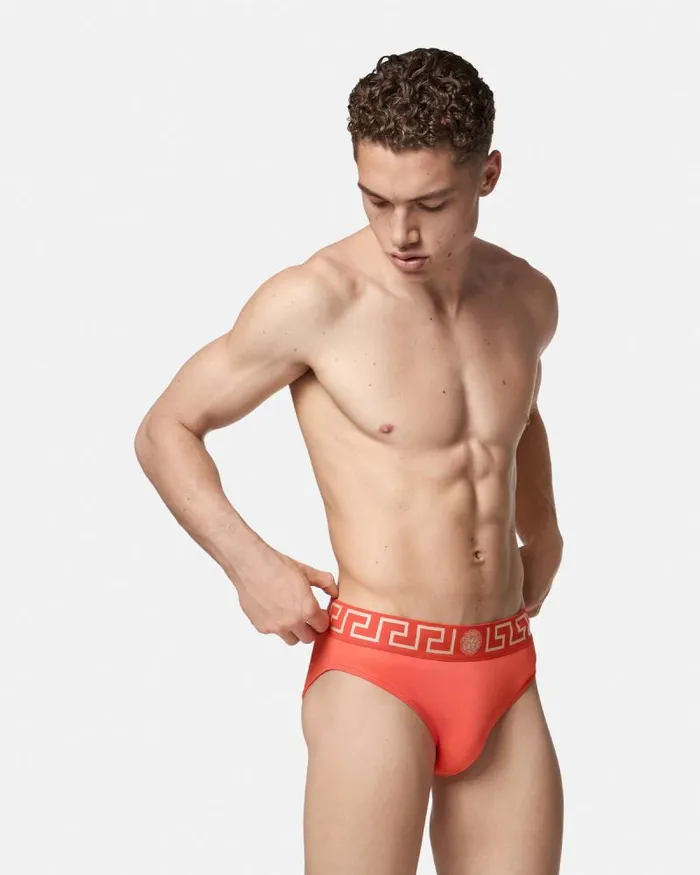 Greca Border Swim Briefs Red Men Versace Swimwear
