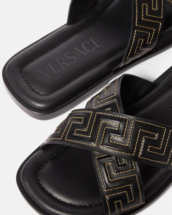 Greca Sandals Black Men Versace Sandals and Slides