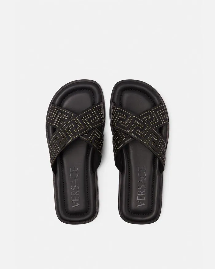 Greca Sandals Black Men Versace Sandals and Slides