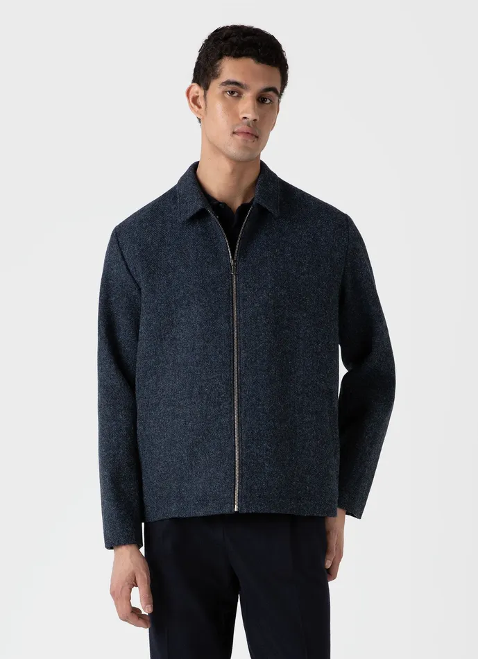 Harris Tweed Harrington Jacket Blue Herringbone Men Jackets and Coats ussunspel Harris Tweed Harrington Jacket Blue Herringbone Men Jackets and Coats ussunspel