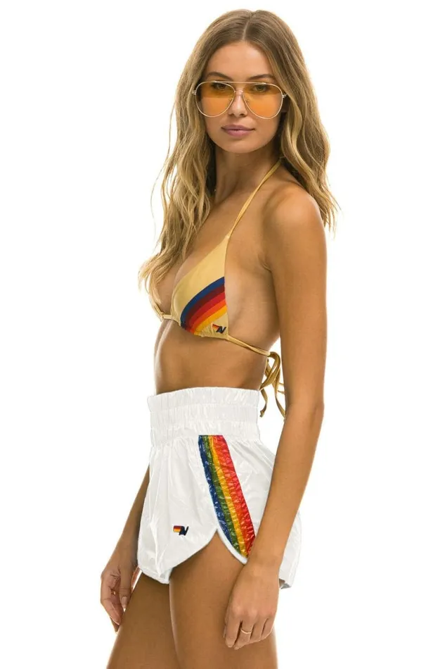 High Rise 5 Stripe Nylon Jogger Short 8211 Vintage White Women Aviator Nation Shorts High Rise 5 Stripe Nylon Jogger Short 8211 Vintage White Women Aviator Nation Shorts
