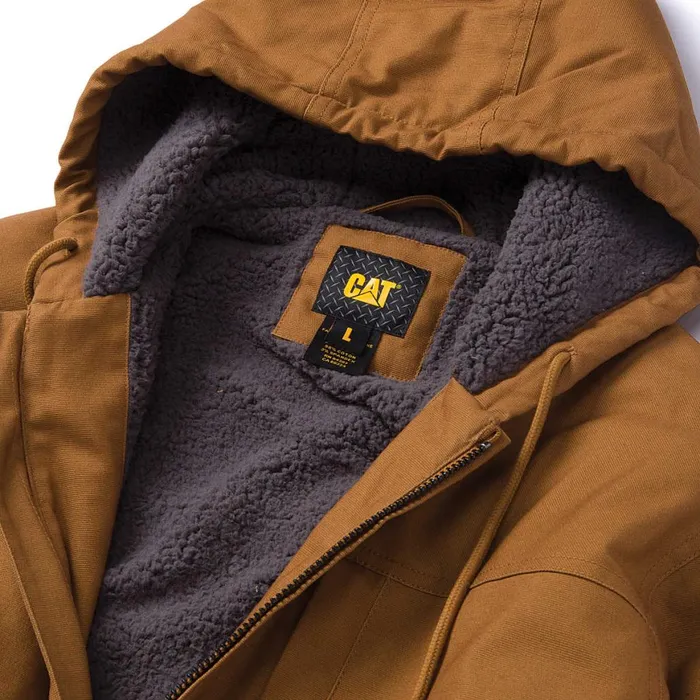 Hooded SherpaLined Jacket Bronze Men Cat Footwear Tops and Outerwear