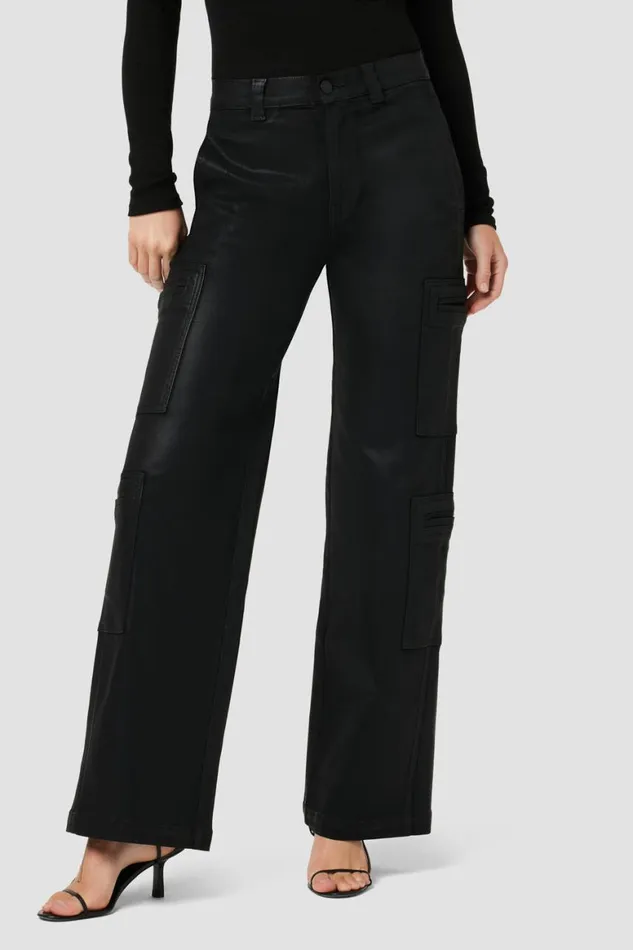 Hudson Jeans Cargo HighRise Welt Pocket Wide Leg Cargo Coated Black Beauty 8211 Women Hudson Jeans Cargo HighRise Welt Pocket Wide Leg Cargo Coated Black Beauty 8211 Women