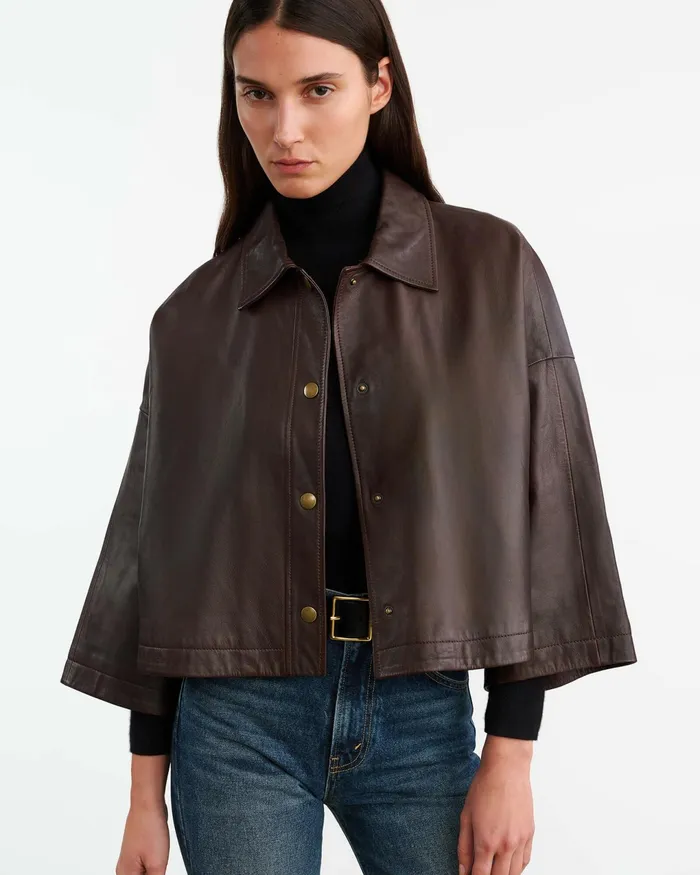 INES LEATHER JACKET Dark Brown Women Nili Lotan Coats and Outerwear