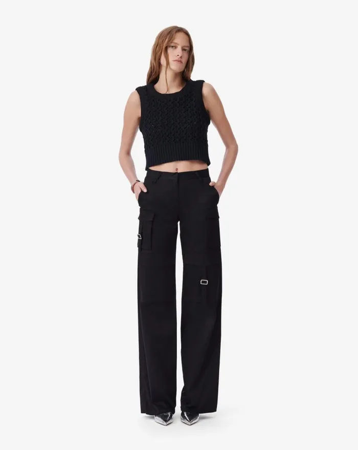 IRO CHARLEE SHORT OPENWORK KNIT TOP Black Women Knits