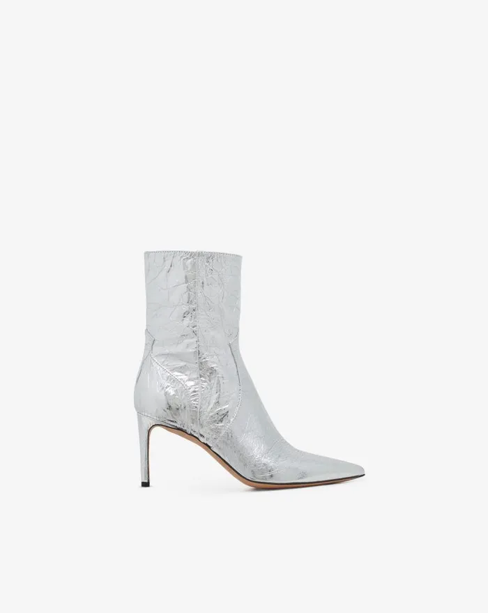 IRO DAVY SILVER SILVERTONED LEATHER ANKLE BOOTS Silver Women Boots