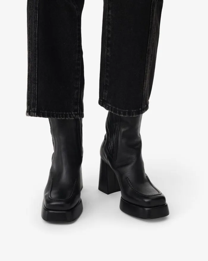 IRO DONA LEATHER PLATFORM ANKLE BOOTS Glossy Black Women Boots