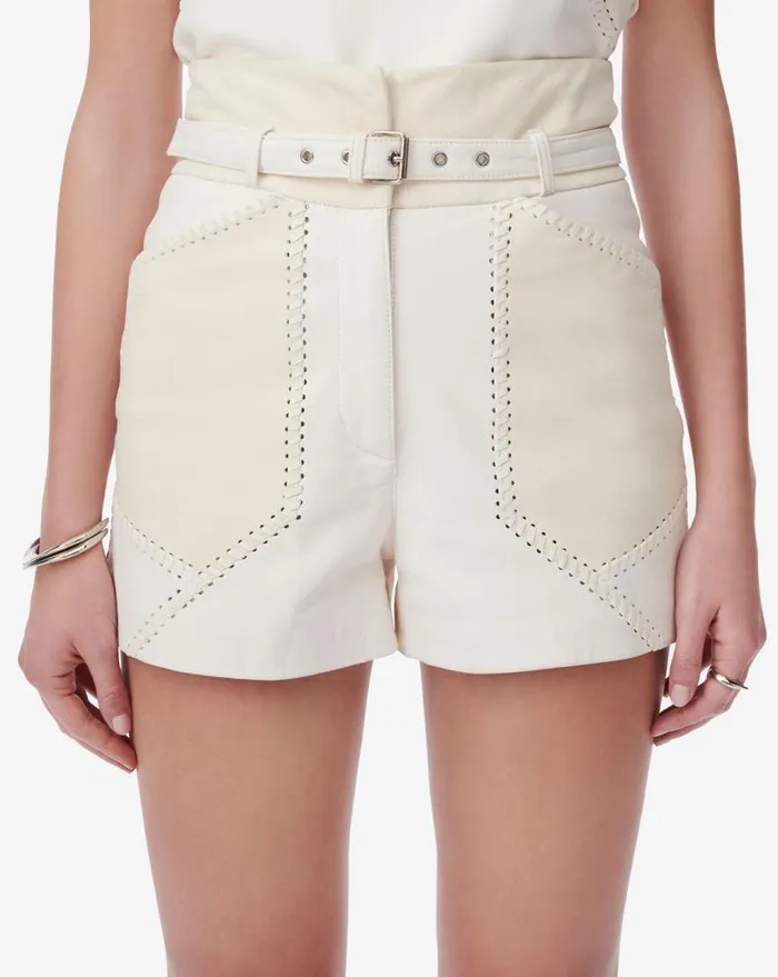 IRO NECATI BELTED LEATHER SHORTS White Women Shorts and Skirts