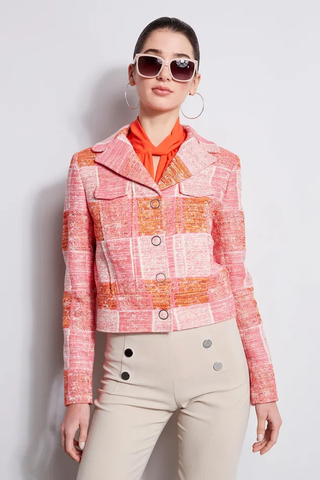Jackets and Blazers Women Elie Tahari Cropped Plaid Jacket PINK MULTI