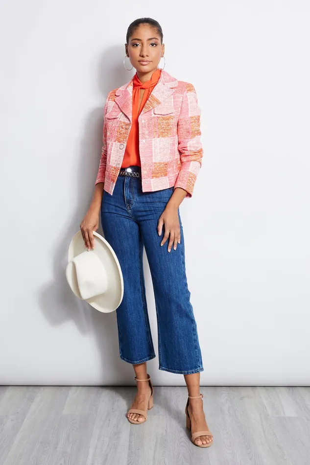 Jackets and Blazers Women Elie Tahari Cropped Plaid Jacket PINK MULTI