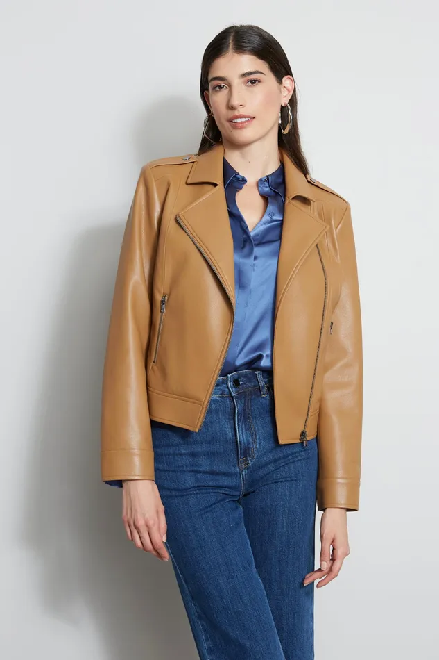 Jackets and Blazers Women Elie Tahari Vegan Leather Moto Jacket SADDLE