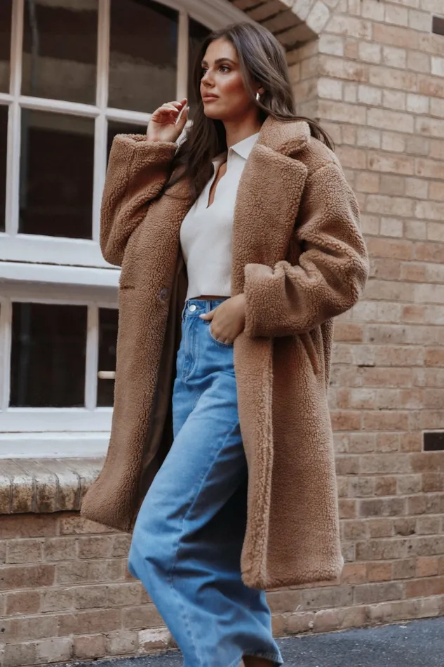 Jackets and Coats Women Beatrice Faux Fur Coat Camel Petal and Pup