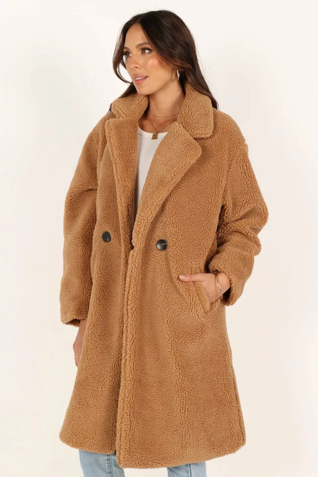 Jackets and Coats Women Beatrice Faux Fur Coat Camel Petal and Pup