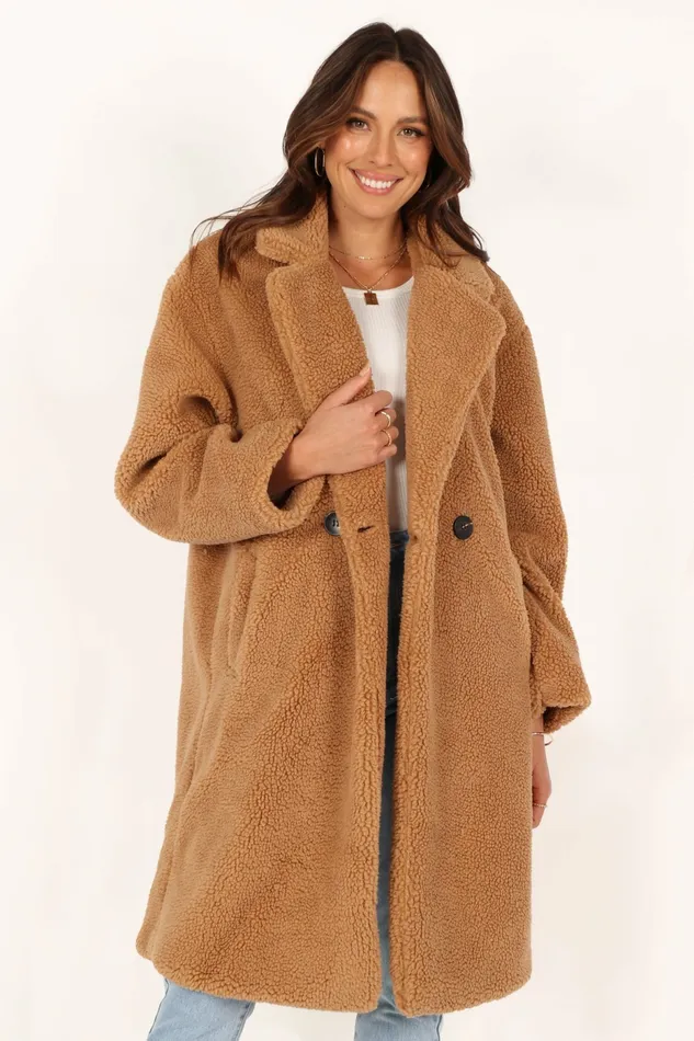 Jackets and Coats Women Beatrice Faux Fur Coat Camel Petal and Pup