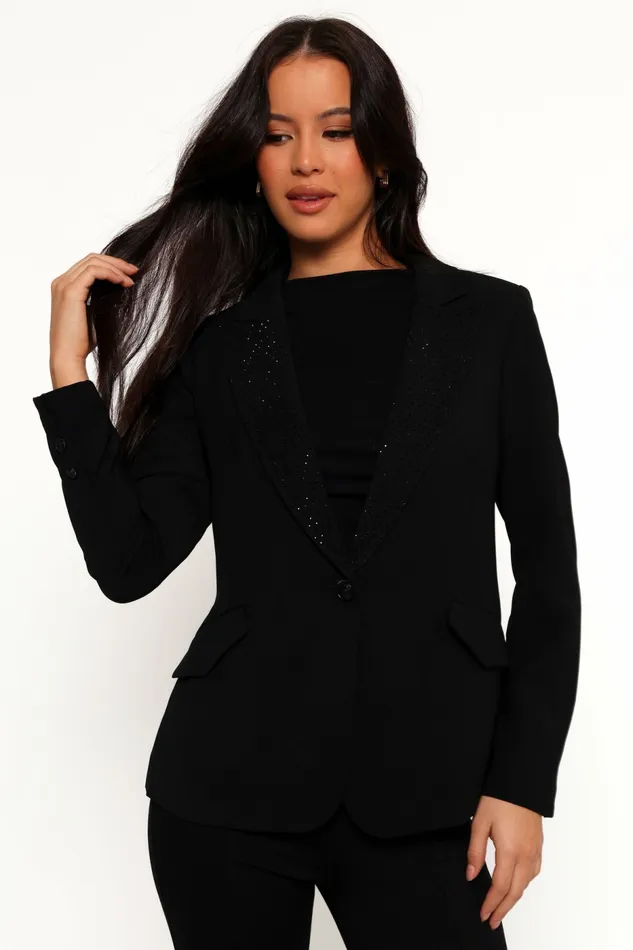 Jackets and Coats Women Petal and Pup Luda Rhinestone Collar Single Button Blazer Black Jackets and Coats Women Petal and Pup Luda Rhinestone Collar Single Button Blazer Black