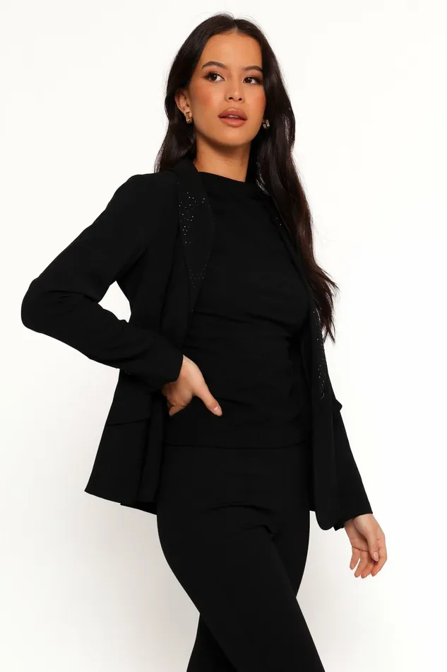 Jackets and Coats Women Petal and Pup Luda Rhinestone Collar Single Button Blazer Black
