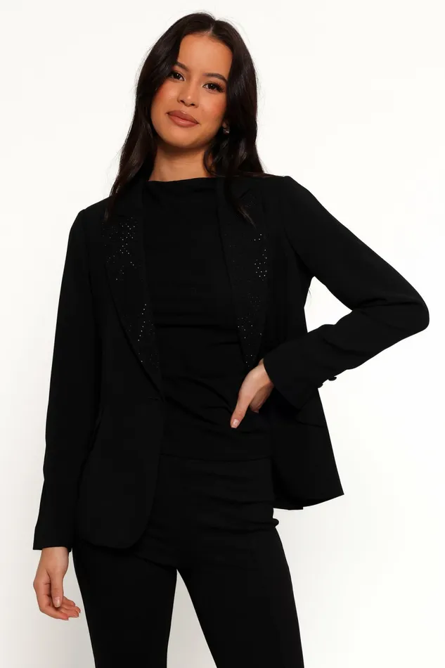 Jackets and Coats Women Petal and Pup Luda Rhinestone Collar Single Button Blazer Black