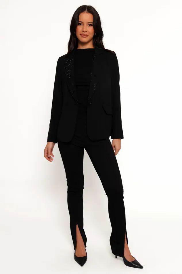 Jackets and Coats Women Petal and Pup Luda Rhinestone Collar Single Button Blazer Black