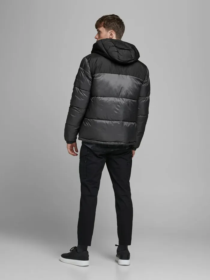 Jackets JACK and JONES Mens HOODED PUFFER JACKET Grey Asphalt