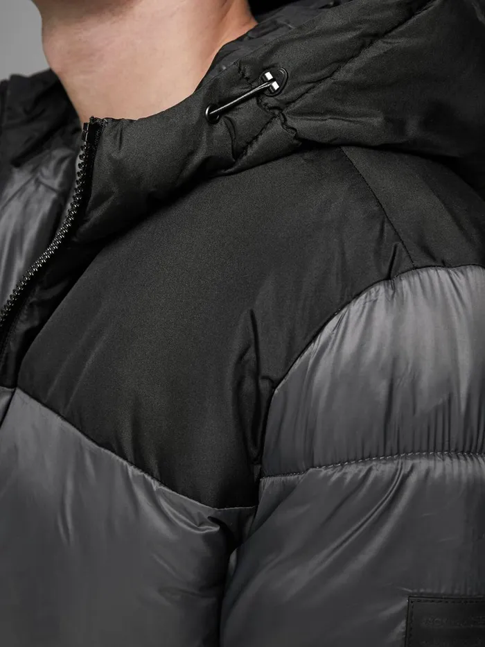 Jackets JACK and JONES Mens HOODED PUFFER JACKET Grey Asphalt