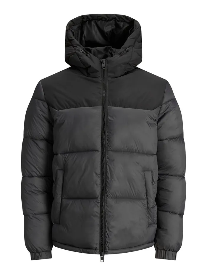 Jackets JACK and JONES Mens HOODED PUFFER JACKET Grey Asphalt