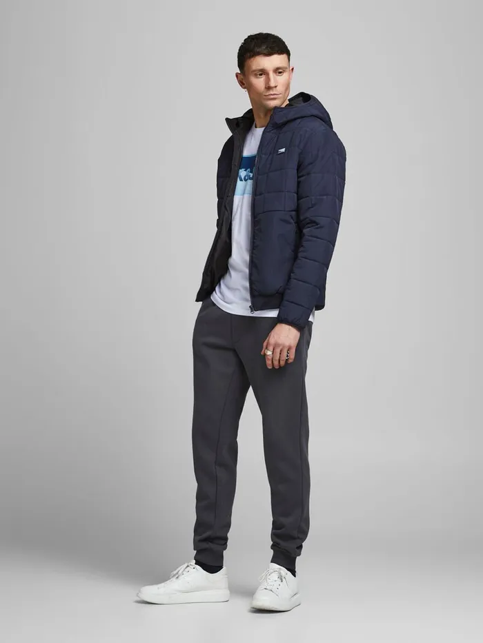 Jackets JACK and JONES Mens HOODED TWIST QUILTED JACKET Blue Navy Blazer