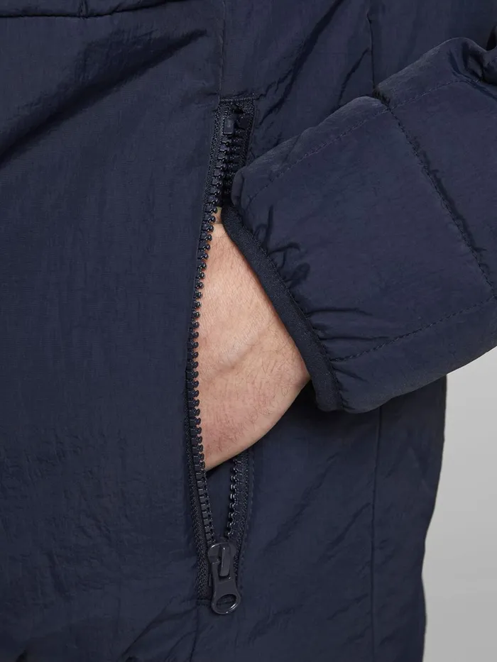 Jackets JACK and JONES Mens HOODED TWIST QUILTED JACKET Blue Navy Blazer
