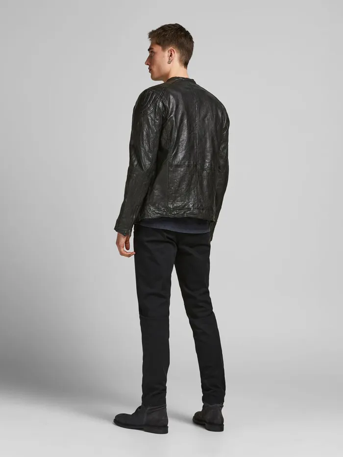 Jackets JACK and JONES Mens MINIMALIST LEATHER JACKET Black Black