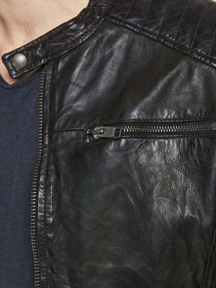Jackets JACK and JONES Mens MINIMALIST LEATHER JACKET Black Black