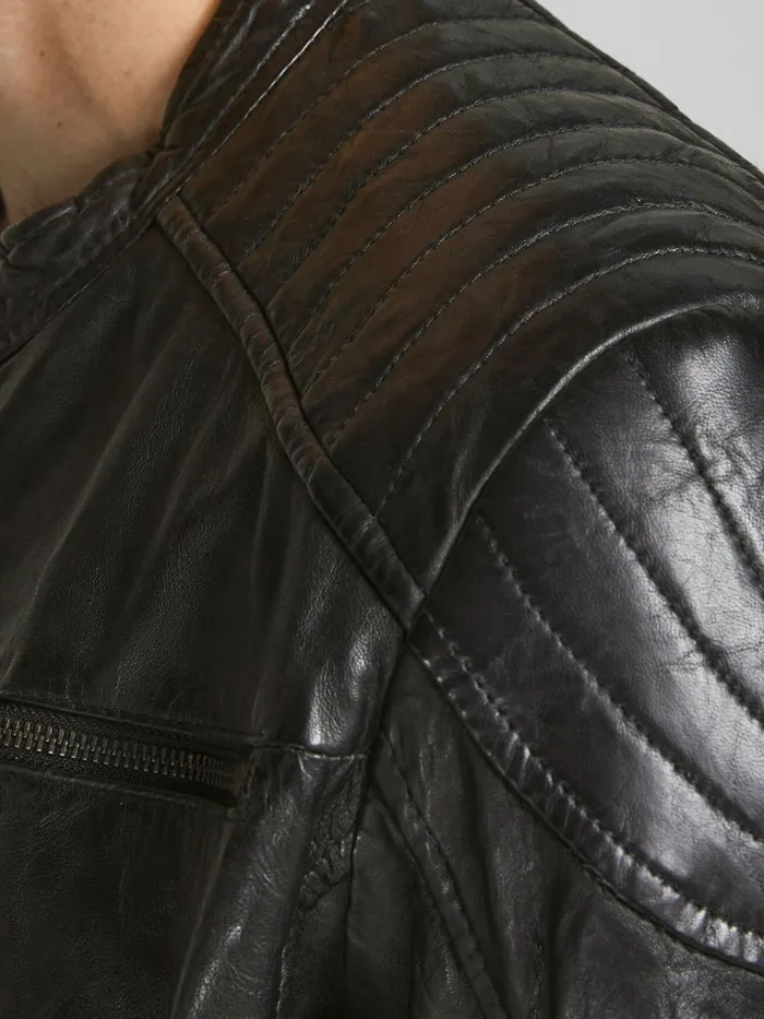 Jackets JACK and JONES Mens MINIMALIST LEATHER JACKET Black Black