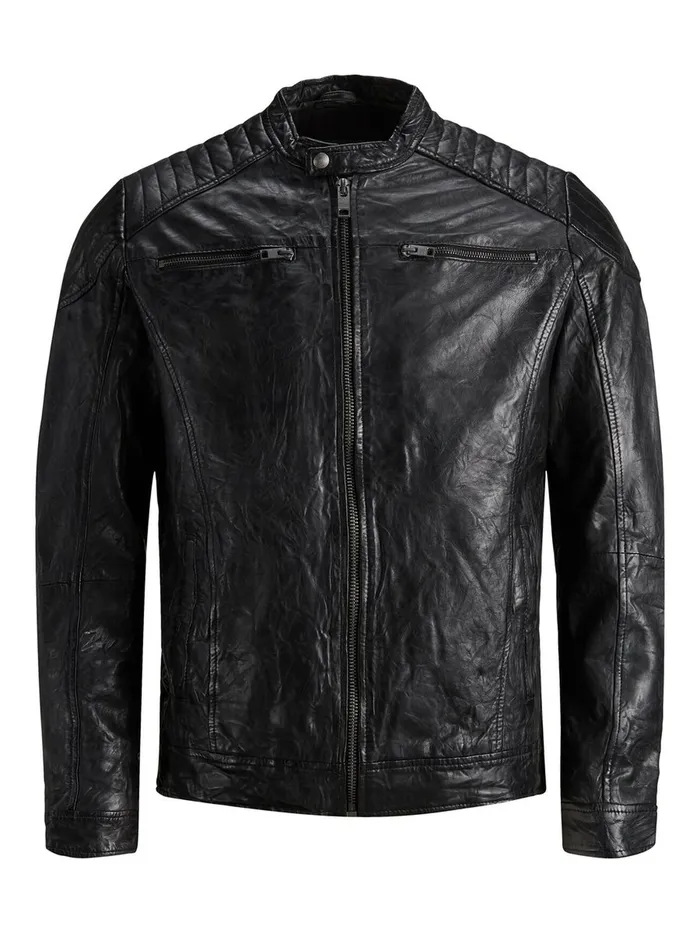 Jackets JACK and JONES Mens MINIMALIST LEATHER JACKET Black Black