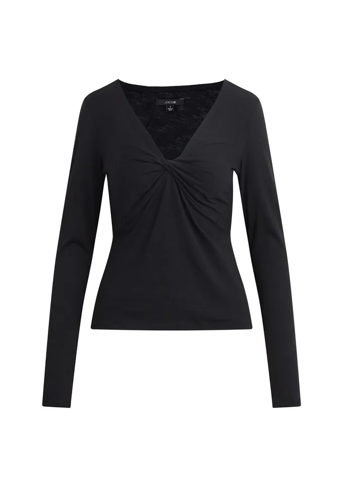 Joe8217s Jeans THE AVA STRIPE TWIST V NECK TOP Black Women Tops