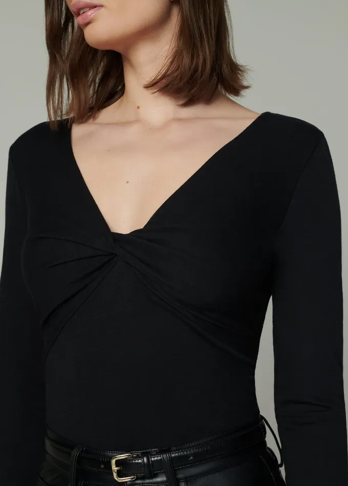 Joe8217s Jeans THE AVA STRIPE TWIST V NECK TOP Black Women Tops
