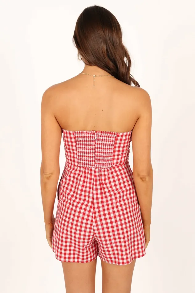 Jumpsuits and Rompers Petal and Pup Women Bambi Bow Romper RedWhite