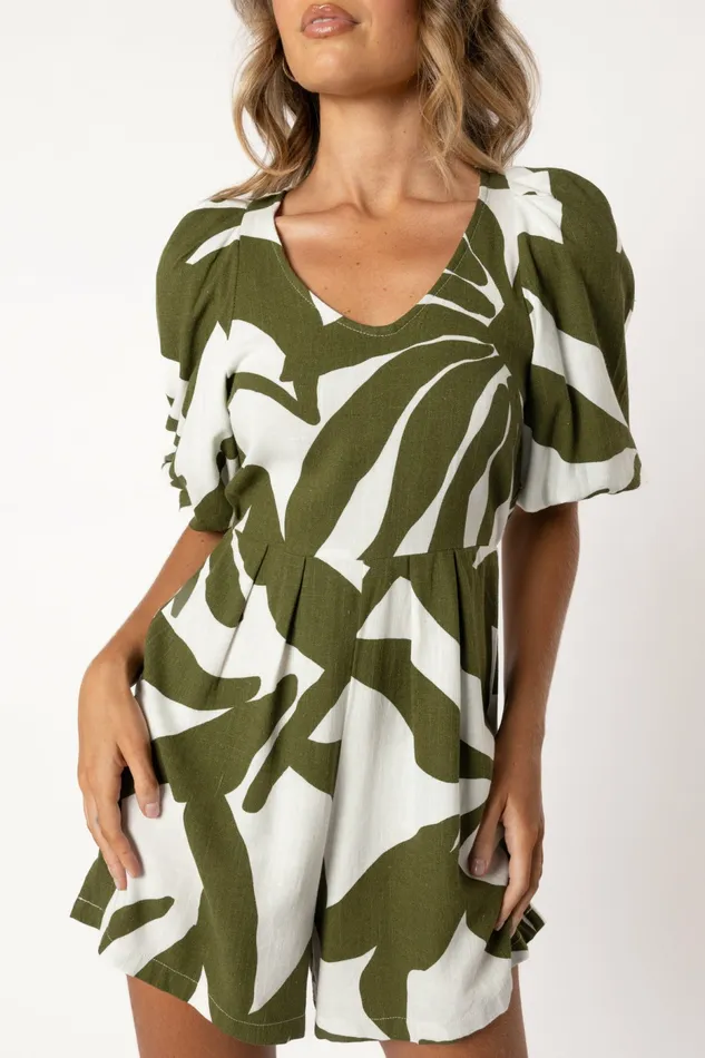 Jumpsuits and Rompers Women Matilda Romper Olive Palm Petal and Pup