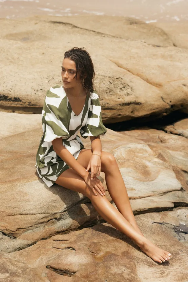 Jumpsuits and Rompers Women Matilda Romper Olive Palm Petal and Pup