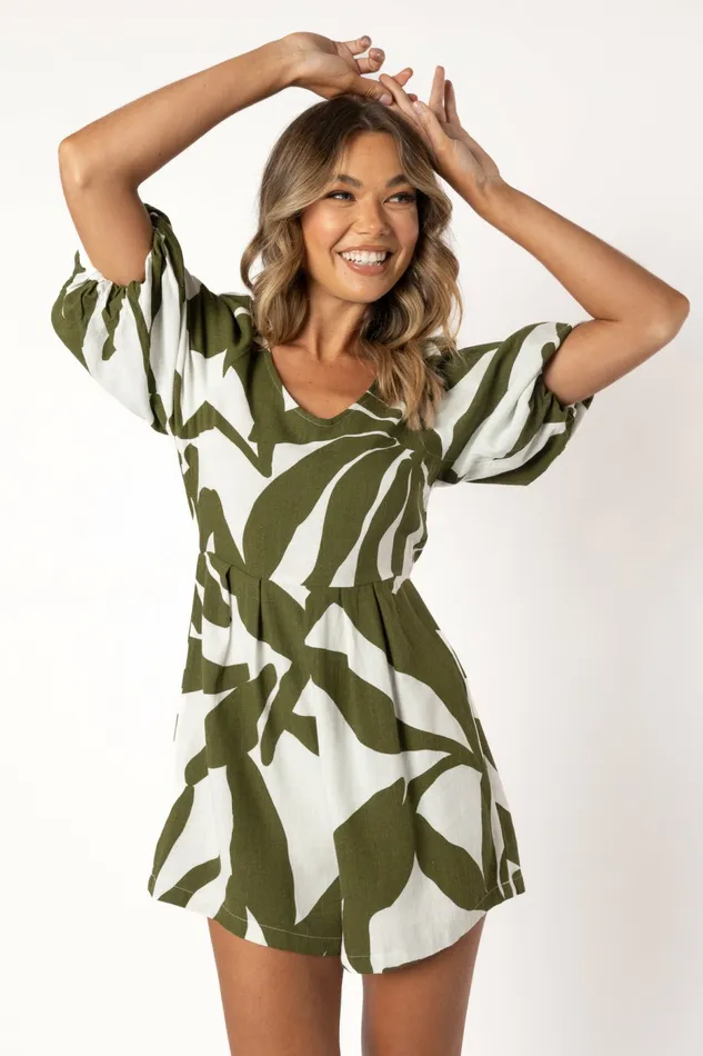 Jumpsuits and Rompers Women Matilda Romper Olive Palm Petal and Pup