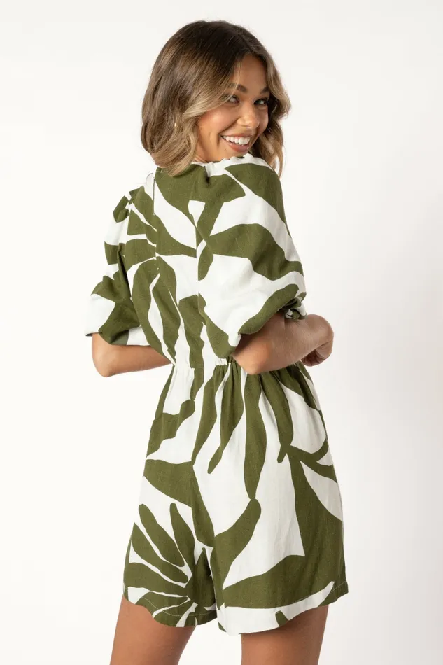 Jumpsuits and Rompers Women Matilda Romper Olive Palm Petal and Pup
