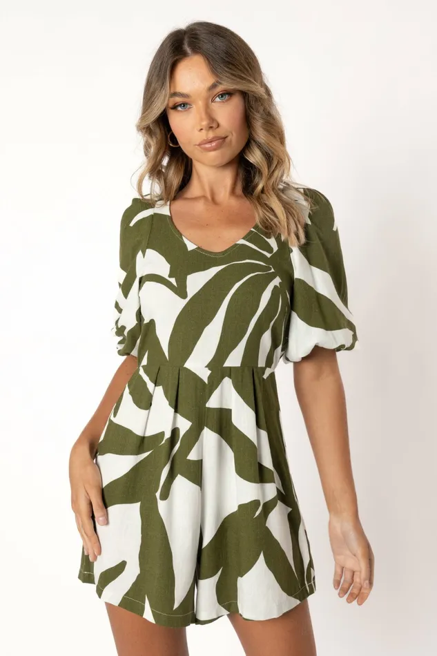 Jumpsuits and Rompers Women Matilda Romper Olive Palm Petal and Pup
