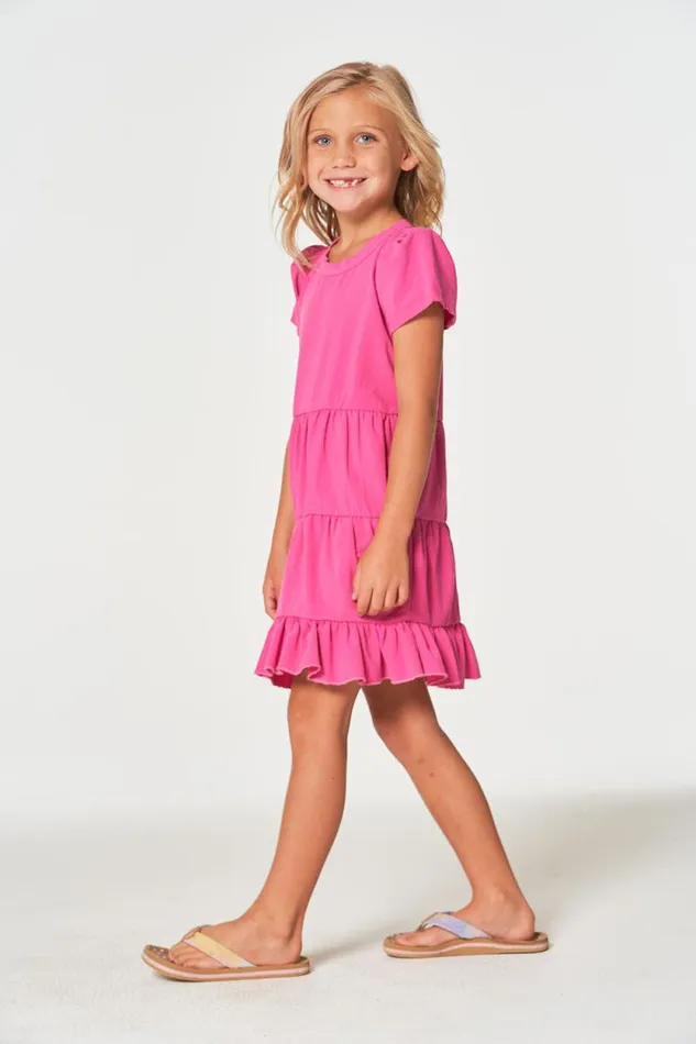 Kids Chaser Brand Girls Girls Coastal Cloth Puff Sleeve Tiered Dress