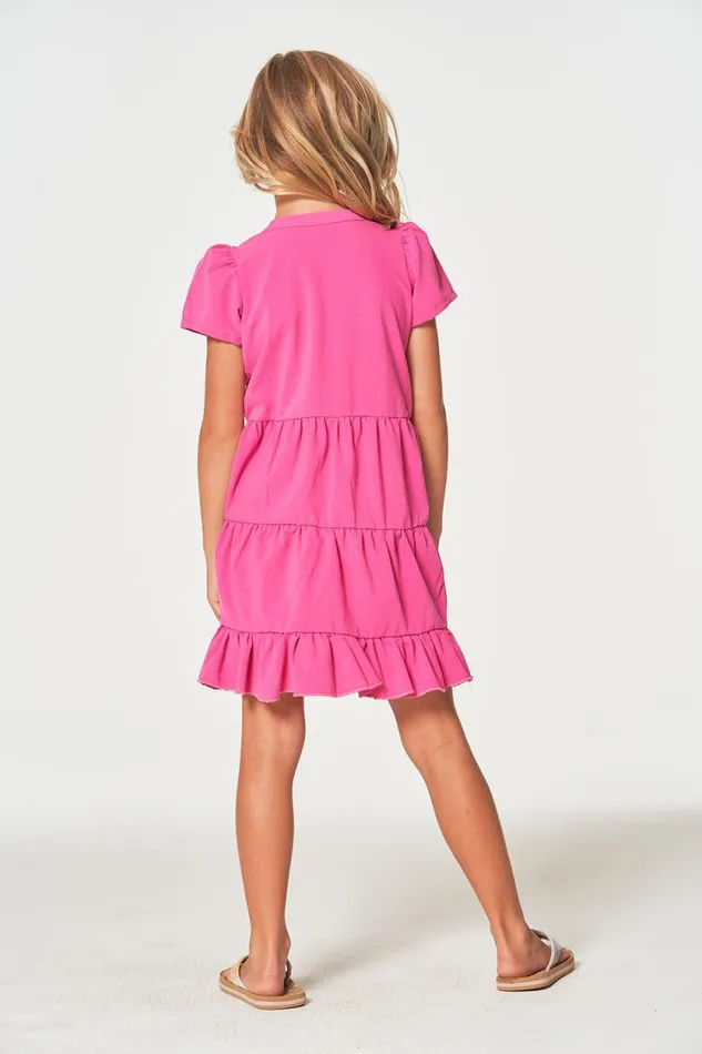 Kids Chaser Brand Girls Girls Coastal Cloth Puff Sleeve Tiered Dress