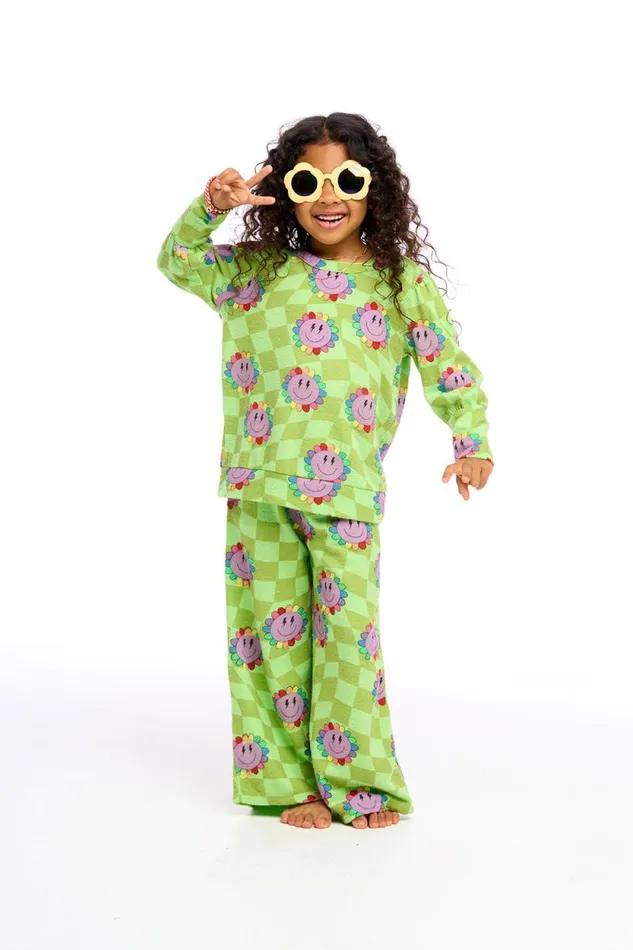 Kids Chaser Brand Girls Lime Checkered Daisy