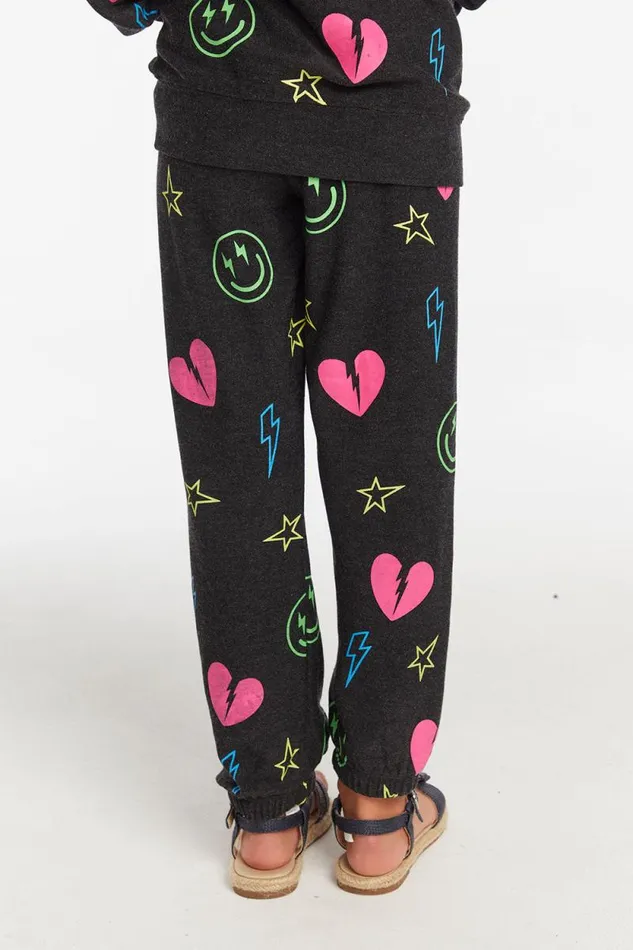 Kids Chaser Brand Girls Neon Heart and Smiles Girls Pant