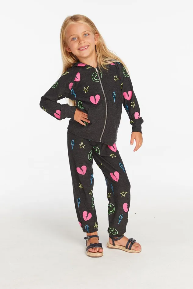 Kids Chaser Brand Girls Neon Heart and Smiles Girls Pant